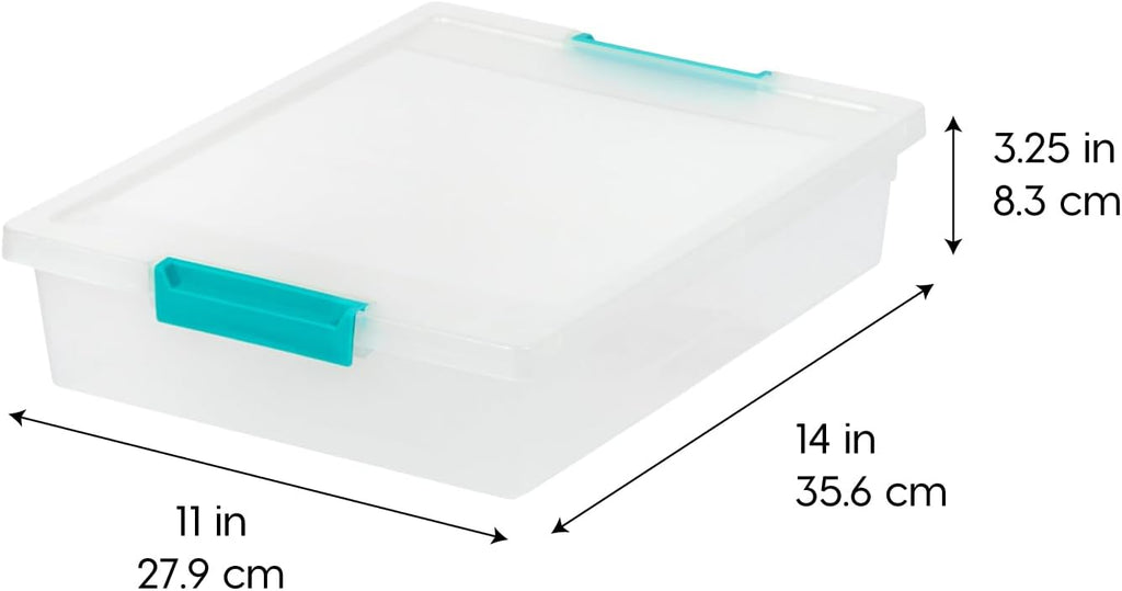 IRIS USA Storage Bins with Lids |Made in USA| 6 Qt - (4-Pack) - Clear | Sensory Craft Organizers, Plastic Clip Box Totes, Flat Containers for Organizing Paper, Office, Art & Study Supplies