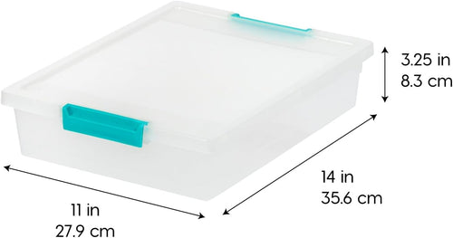 IRIS USA Storage Bins with Lids |Made in USA| 6 Qt - (4-Pack) - Clear | Sensory Craft Organizers, Plastic Clip Box Totes, Flat Containers for Organizing Paper, Office, Art & Study Supplies