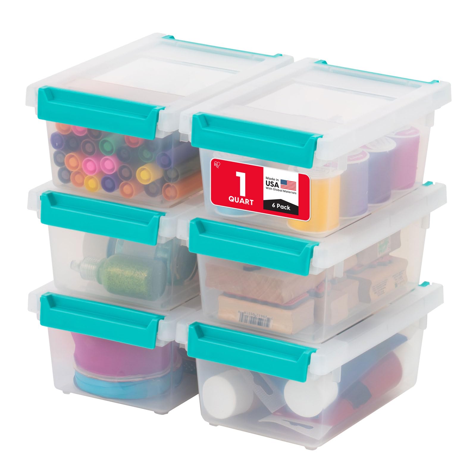 IRIS USA Storage Bins with Lids |Made in USA| 6 Qt - (4-Pack) - Clear | Sensory Craft Organizers, Plastic Clip Box Totes, Flat Containers for Organizing Paper, Office, Art & Study Supplies
