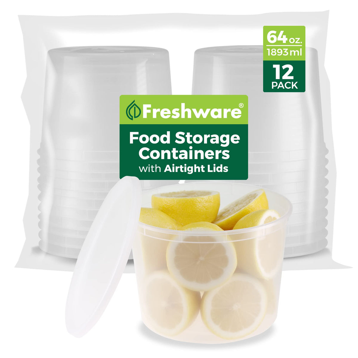 Freshware Food Storage Containers [24 Set] 32 oz Plastic Deli Containers with Lids, Slime, Soup, Meal Prep Containers | BPA Free | Stackable | Leakproof | Microwave/Dishwasher/Freezer Safe