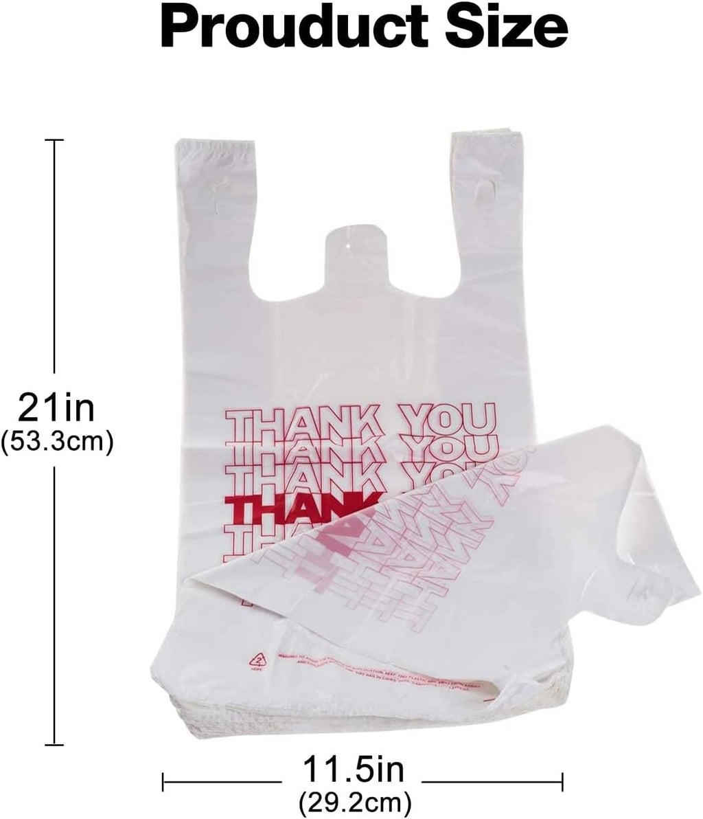 TashiBox 1000 Ct plastic bags/Shopping Bags/Thank You Bags/Reusable and Disposable Grocery Bags - Measures 11.5" X 6.25" X 21", 15mic, 0.6 Mil