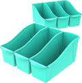Storex Large Book Bin, Interlocking Plastic Organizer for Home, Office and Classroom, STEM Assortment, 6-Pack