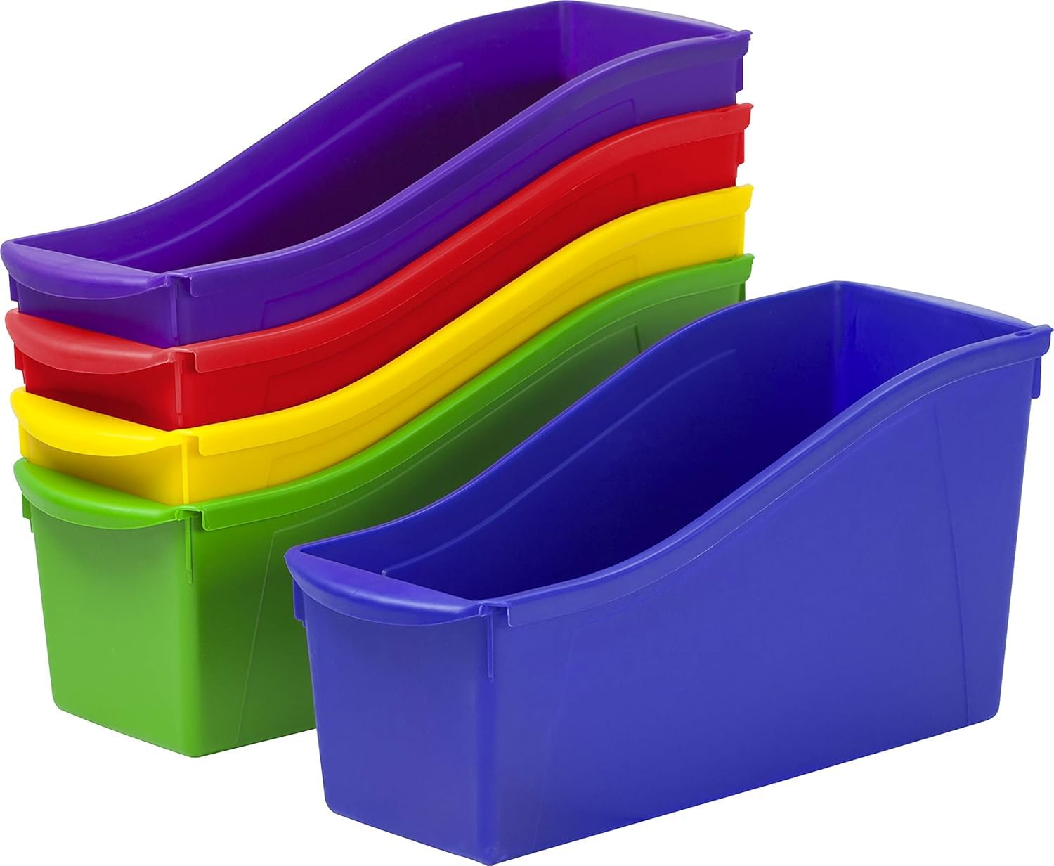 Storex Large Book Bin, Interlocking Plastic Organizer for Home, Office and Classroom, STEM Assortment, 6-Pack