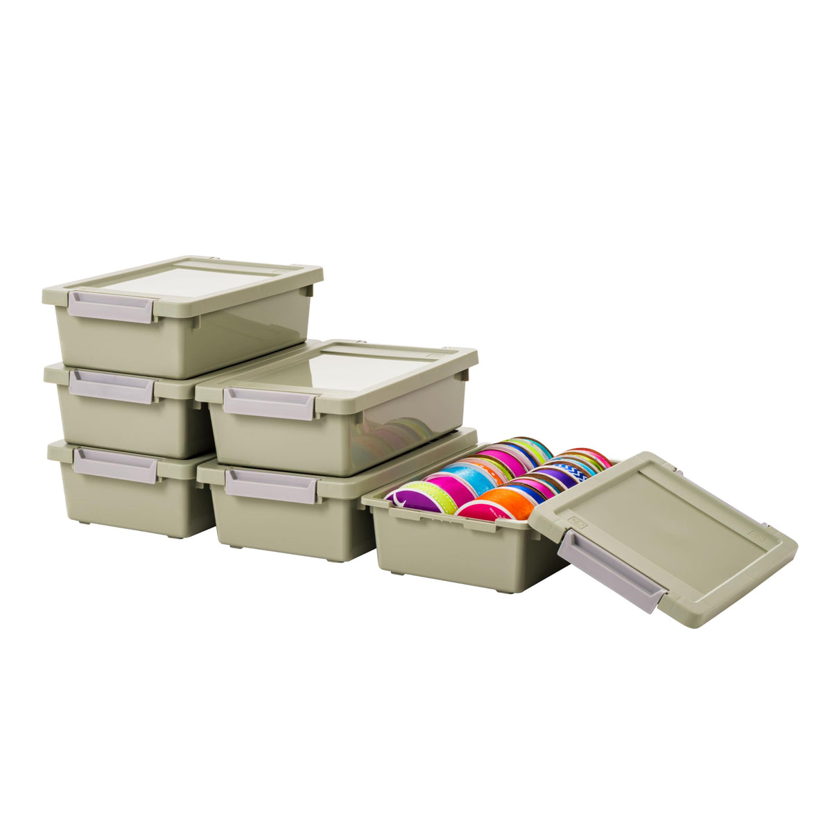 IRIS USA Storage Bins with Lids |Made in USA| 6 Qt - (4-Pack) - Clear | Sensory Craft Organizers, Plastic Clip Box Totes, Flat Containers for Organizing Paper, Office, Art & Study Supplies
