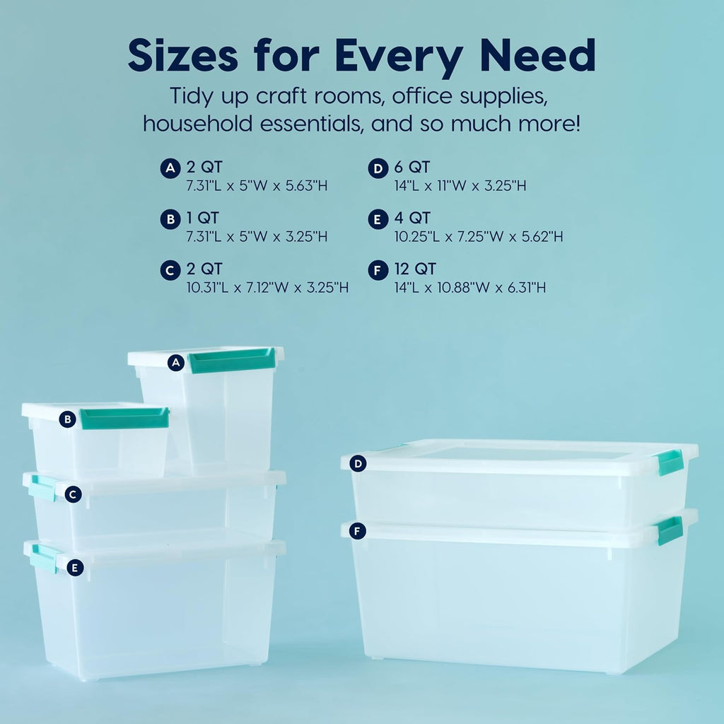 IRIS USA Storage Bins with Lids |Made in USA| 6 Qt - (4-Pack) - Clear | Sensory Craft Organizers, Plastic Clip Box Totes, Flat Containers for Organizing Paper, Office, Art & Study Supplies