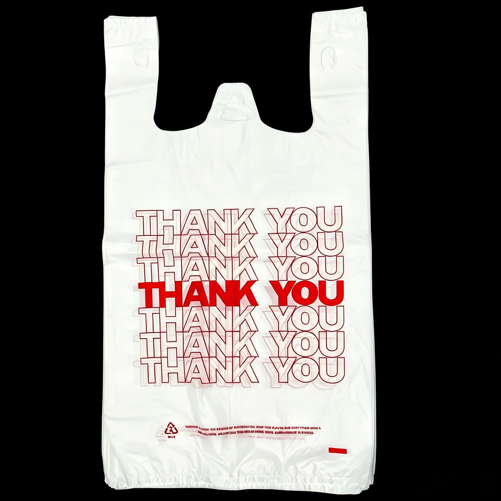 TashiBox 1000 Ct plastic bags/Shopping Bags/Thank You Bags/Reusable and Disposable Grocery Bags - Measures 11.5" X 6.25" X 21", 15mic, 0.6 Mil