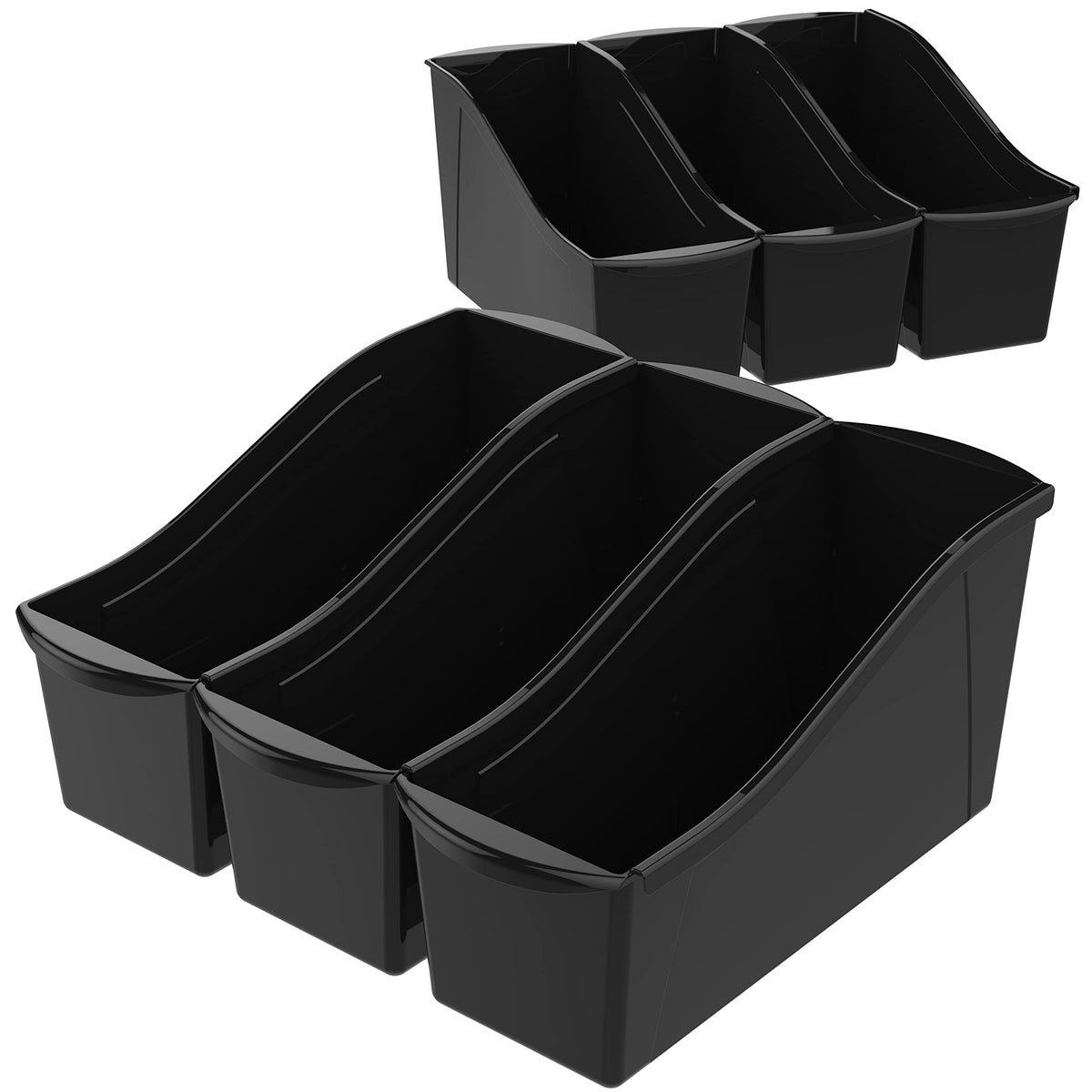 Storex Large Book Bin, Interlocking Plastic Organizer for Home, Office and Classroom, STEM Assortment, 6-Pack