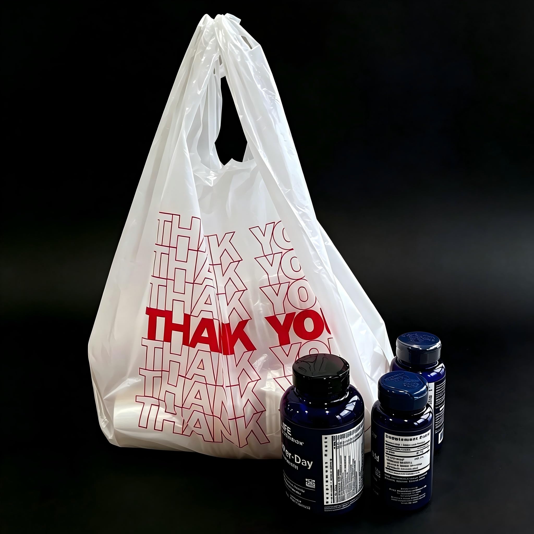 TashiBox 1000 Ct plastic bags/Shopping Bags/Thank You Bags/Reusable and Disposable Grocery Bags - Measures 11.5" X 6.25" X 21", 15mic, 0.6 Mil