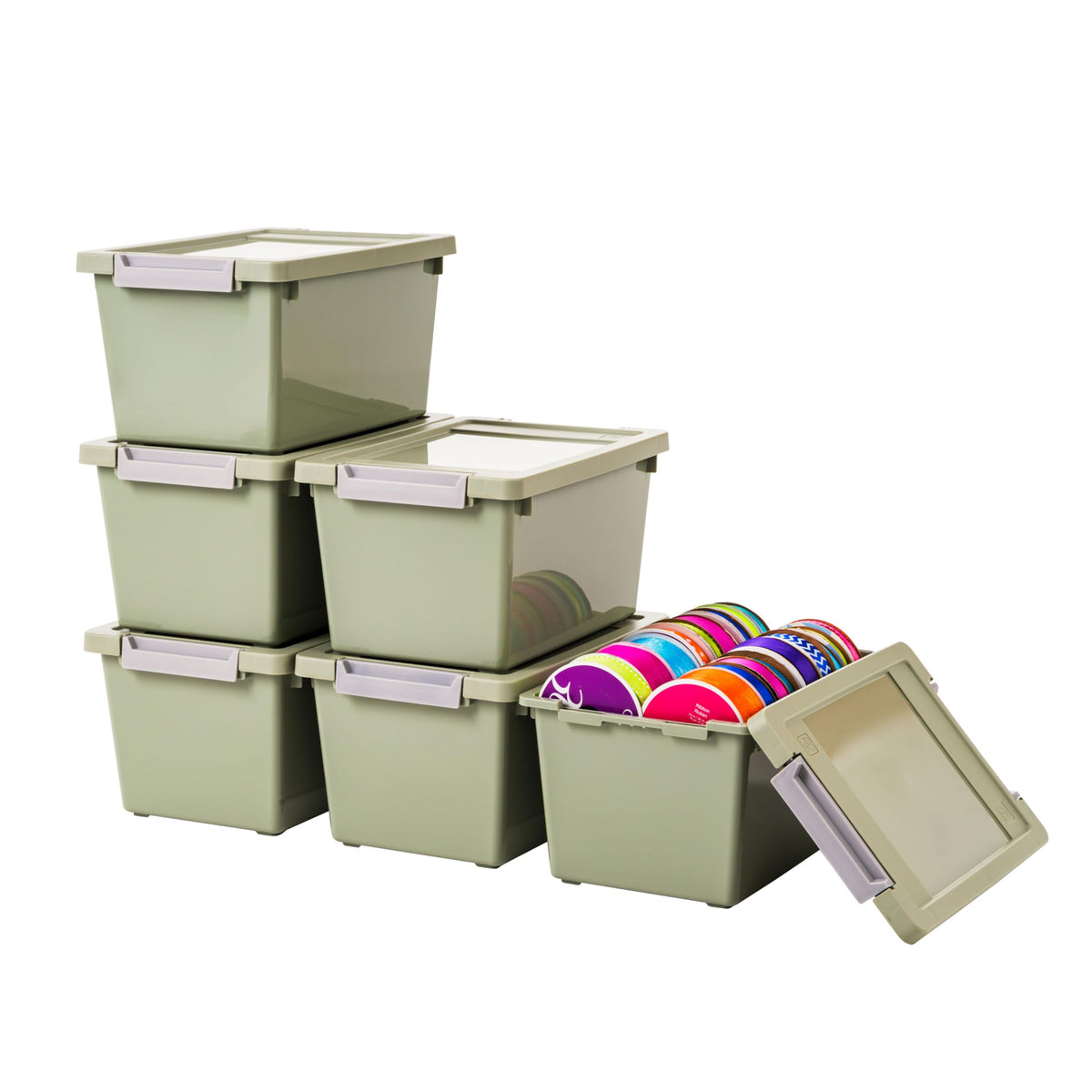 IRIS USA Storage Bins with Lids |Made in USA| 6 Qt - (4-Pack) - Clear | Sensory Craft Organizers, Plastic Clip Box Totes, Flat Containers for Organizing Paper, Office, Art & Study Supplies