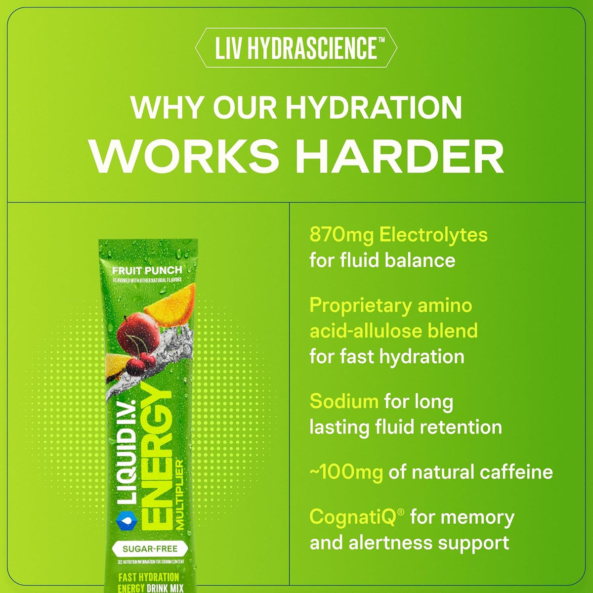 Liquid I.V. Sugar Free + Energy Electrolytes, BlackBerry Lemonade, 14 Count