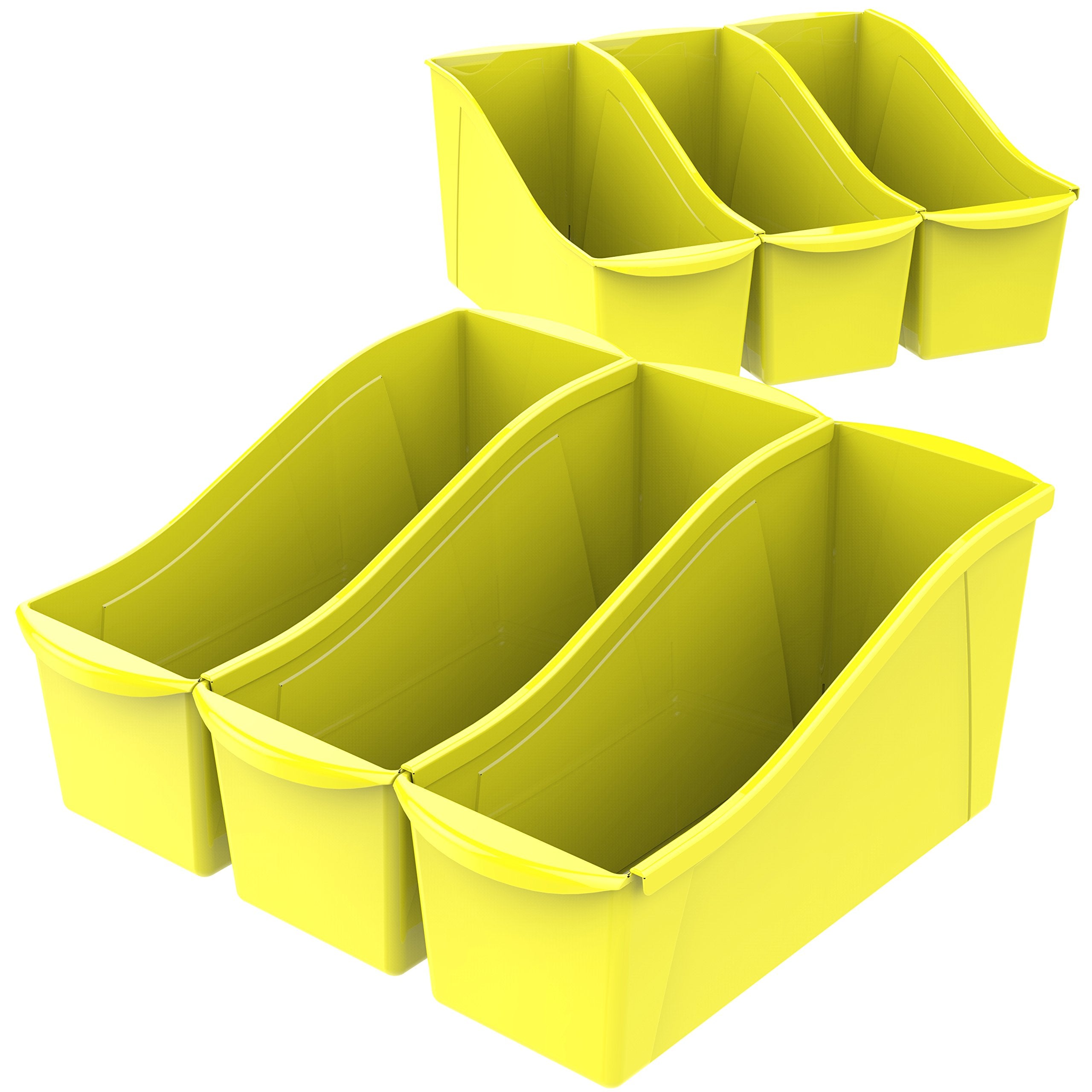Storex Large Book Bin, Interlocking Plastic Organizer for Home, Office and Classroom, STEM Assortment, 6-Pack