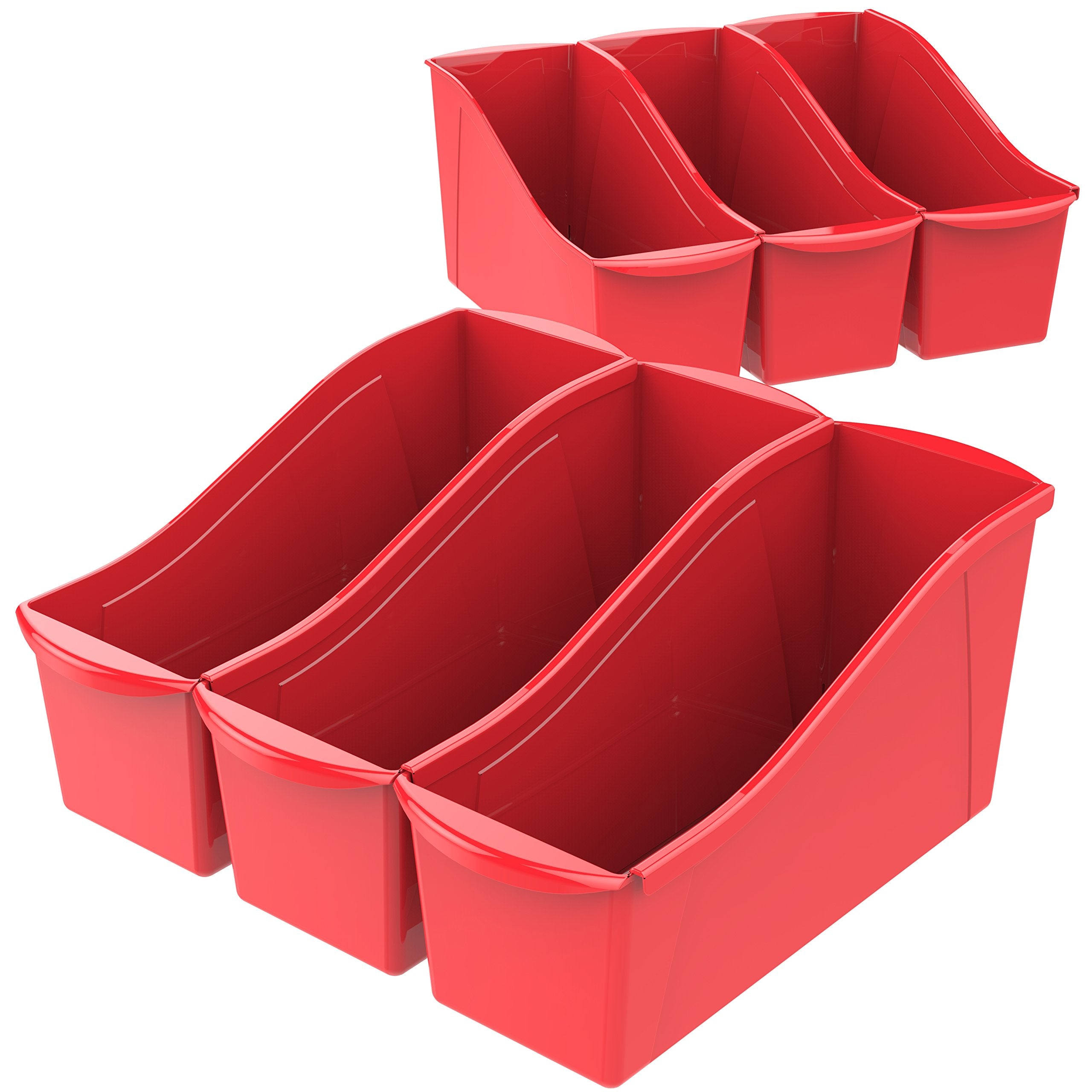 Storex Large Book Bin, Interlocking Plastic Organizer for Home, Office and Classroom, STEM Assortment, 6-Pack