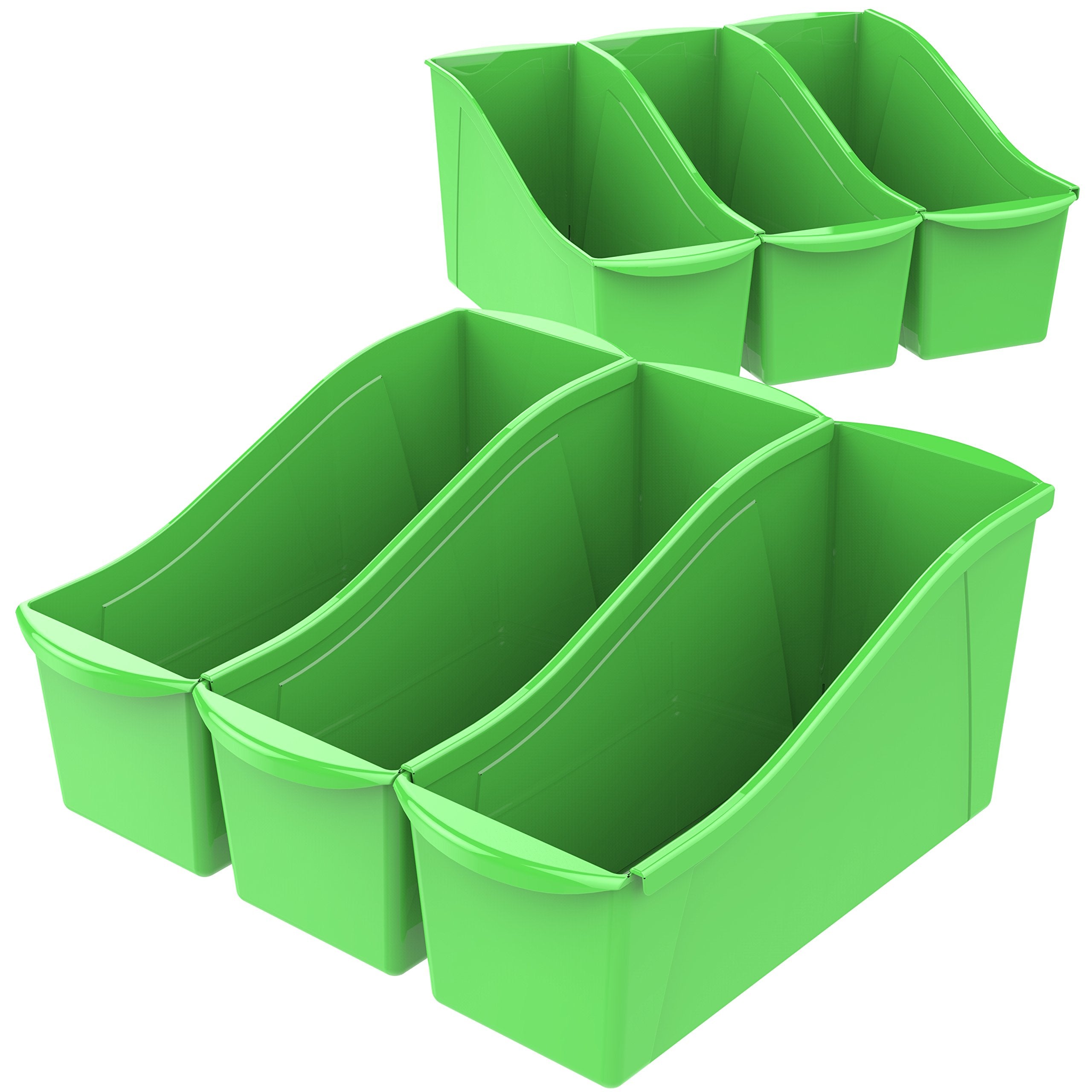 Storex Large Book Bin, Interlocking Plastic Organizer for Home, Office and Classroom, STEM Assortment, 6-Pack
