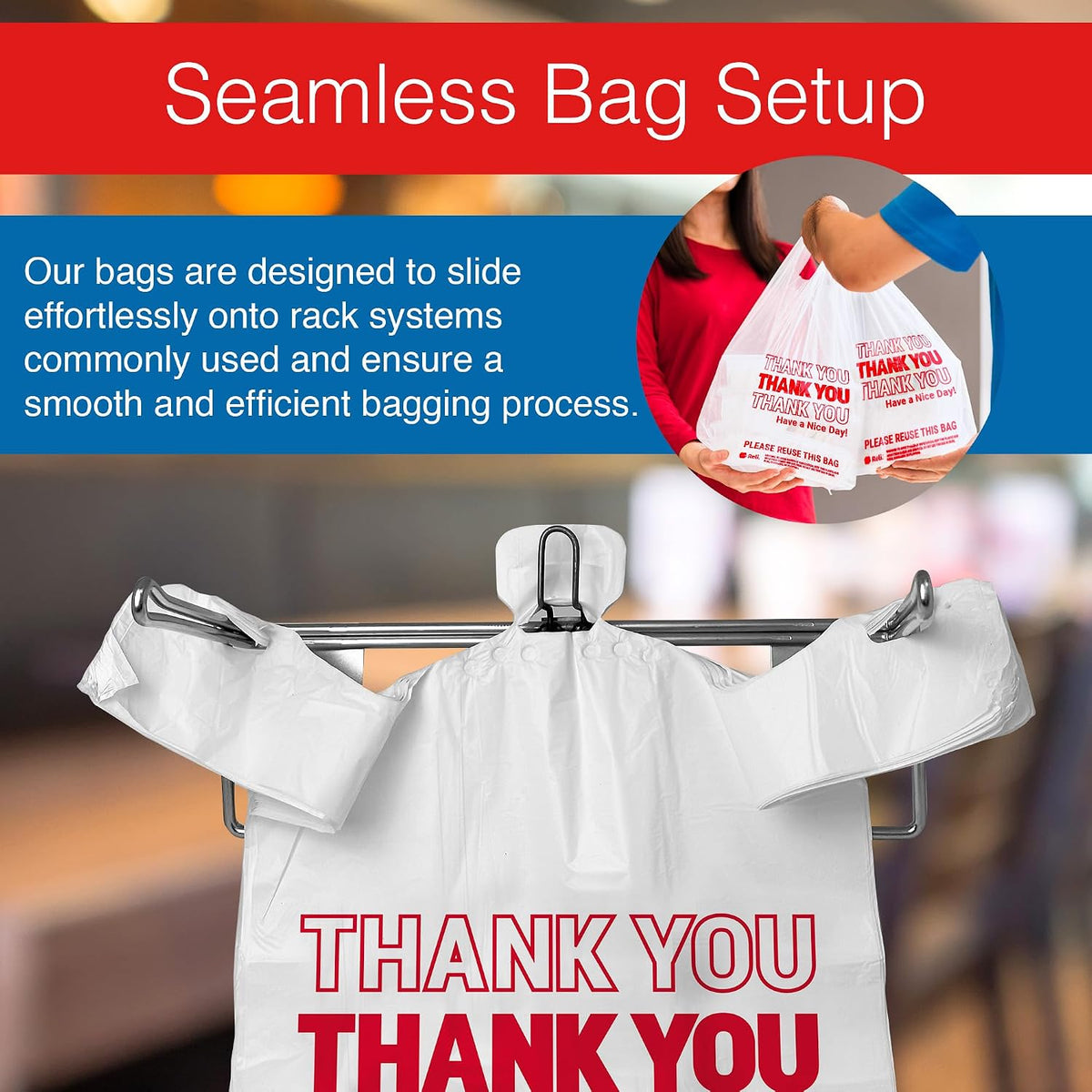 Reli. Thank You Plastic Bags (350 Count) | Carry Out, Grocery, Shopping Bag, Restaurants, Convenience Store, 11.5" x 6.5" x 21" (White)