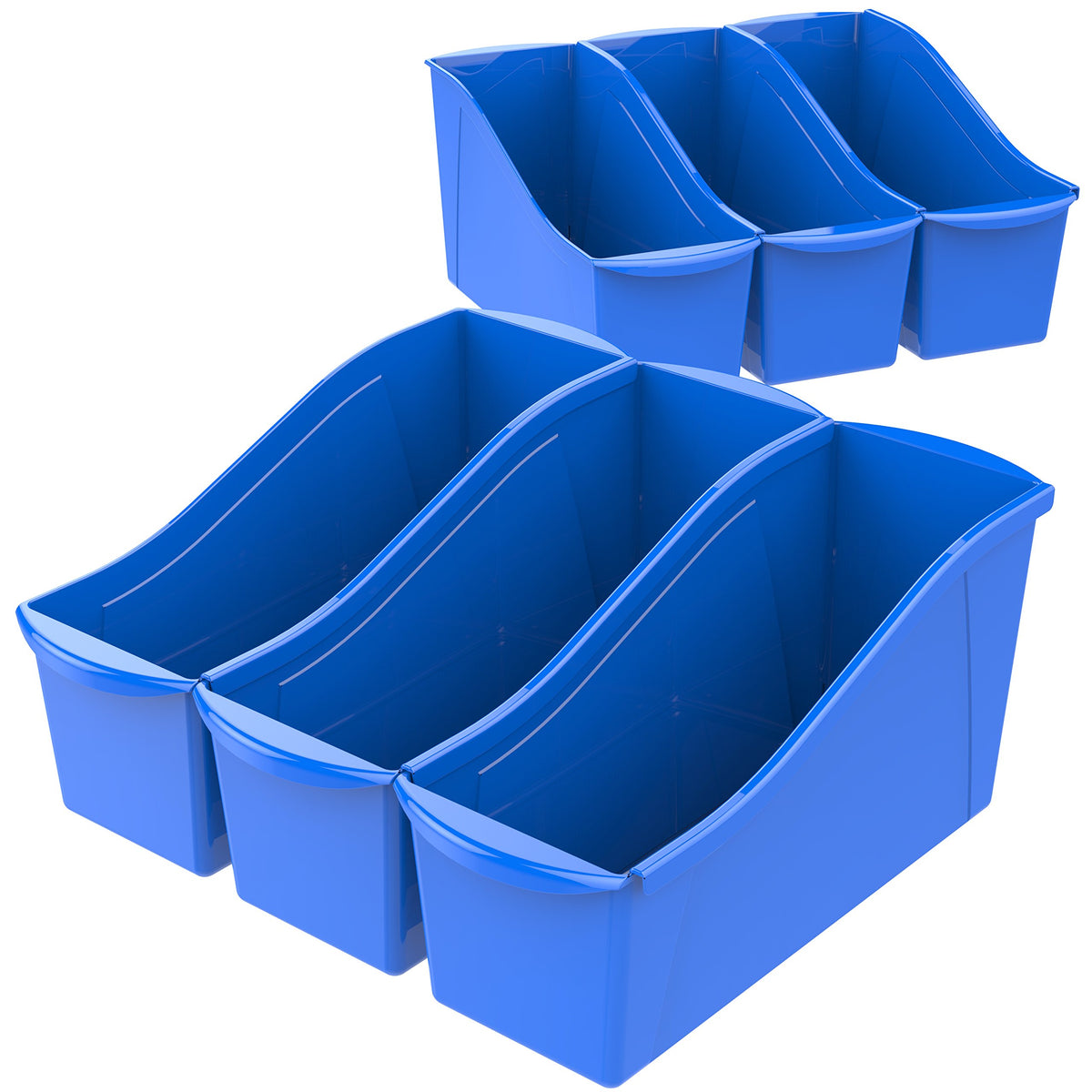 Storex Large Book Bin, Interlocking Plastic Organizer for Home, Office and Classroom, STEM Assortment, 6-Pack