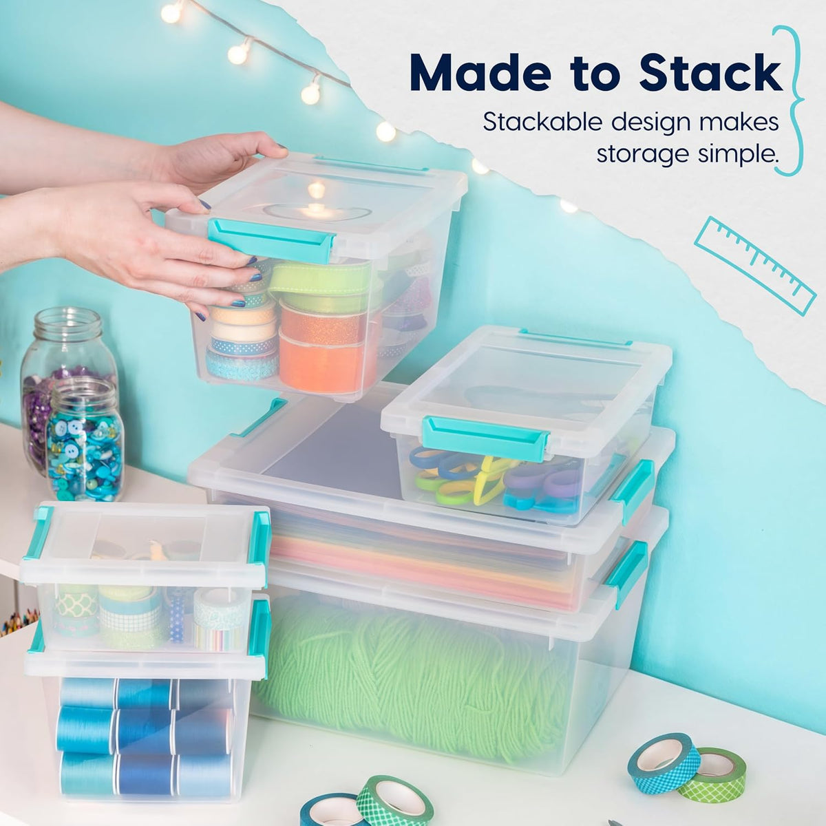 IRIS USA Storage Bins with Lids |Made in USA| 6 Qt - (4-Pack) - Clear | Sensory Craft Organizers, Plastic Clip Box Totes, Flat Containers for Organizing Paper, Office, Art & Study Supplies