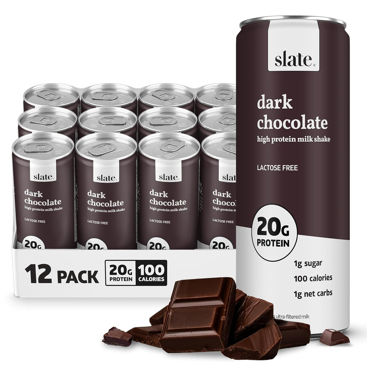 Slate Milk Dark Chocolate 20g High Protein Milk Shake (12 Cans)