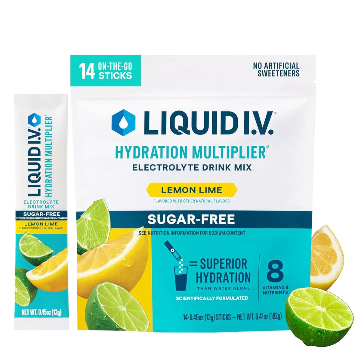 Liquid I.V. Sugar Free Hydration Electrolytes, Lemon Lime, 14 Count