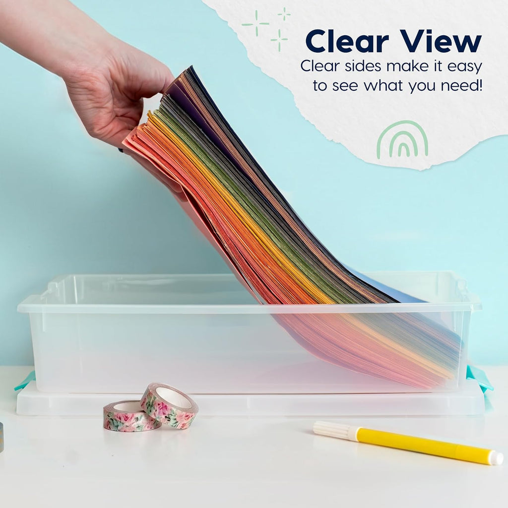 IRIS USA Storage Bins with Lids |Made in USA| 6 Qt - (4-Pack) - Clear | Sensory Craft Organizers, Plastic Clip Box Totes, Flat Containers for Organizing Paper, Office, Art & Study Supplies